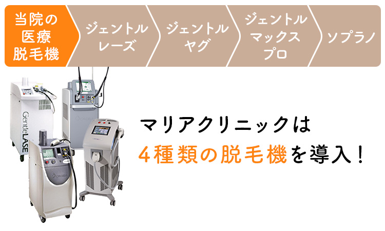 愛知県安城・豊田マリアクリニックは4種類の脱毛機を導入